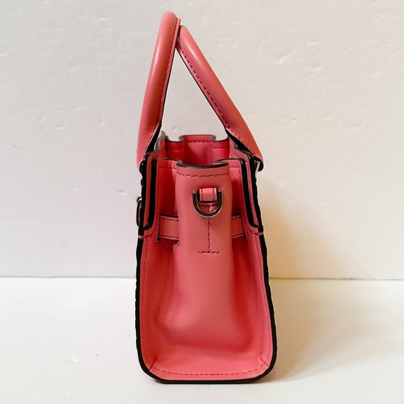 Michael Kors Hamilton MINI Satchel Shoulder Crossbody Bag Embossed MK Tea Rose - Picture 4 of 13